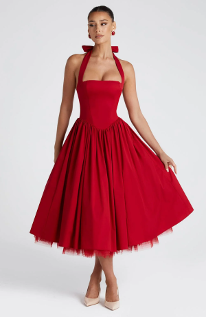 mid night beauty red long frock