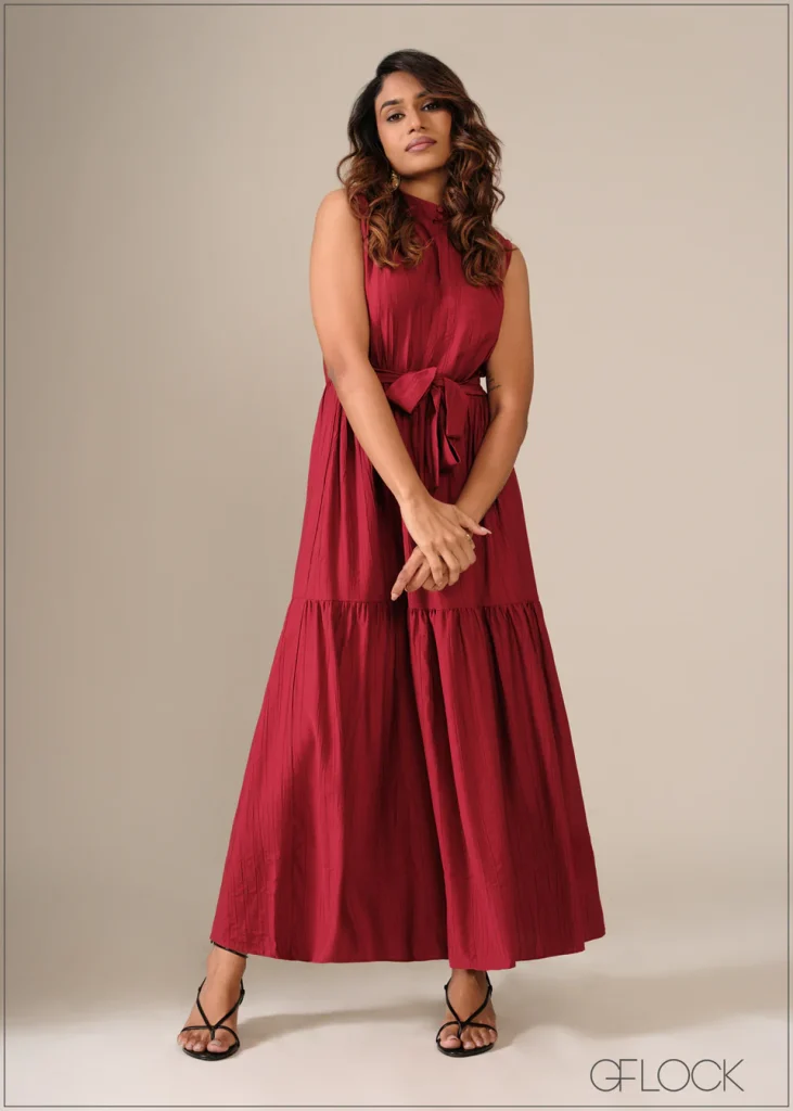 mid night beauty red long frock